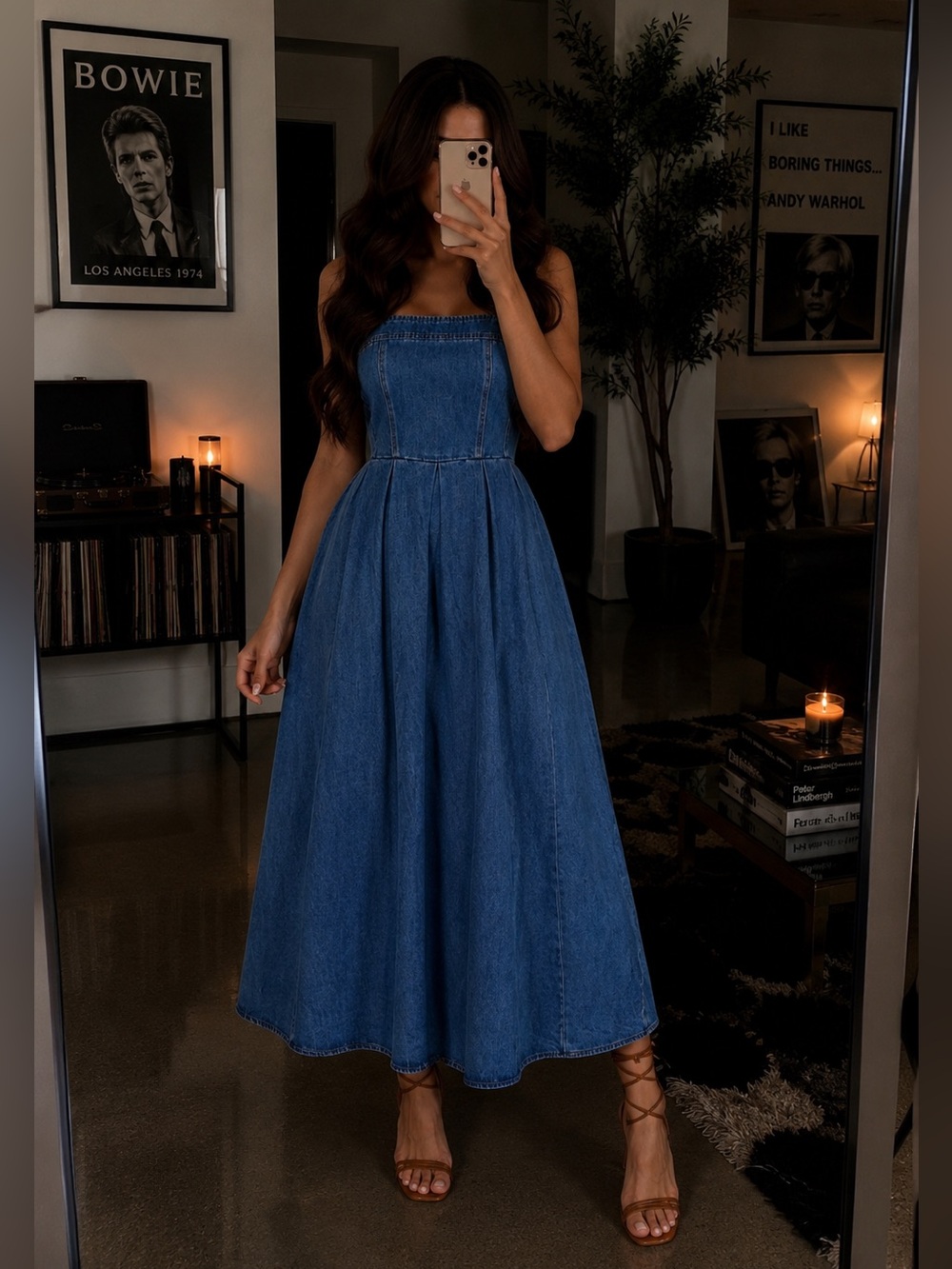 Fashion Nova Luxe Andreah Denim Maxi Dress A-Line Square Neck Medium Wash New
